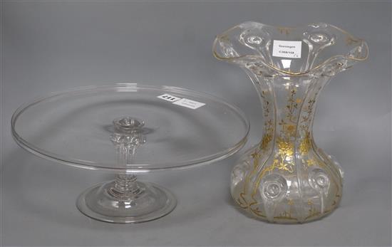 A gilt glass vase and a tazza vase 25cm